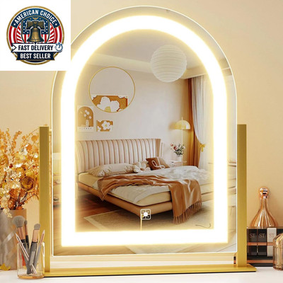 Arched Makeup Vanity Mirror with Lights 17.2'' LED Makeup Mirror Detachable 10X M