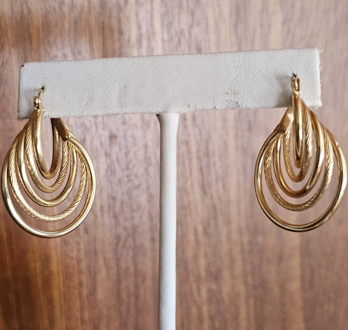 14K Solid Yellow Gold Multi-Layer Hoop Earrings E… - image 8