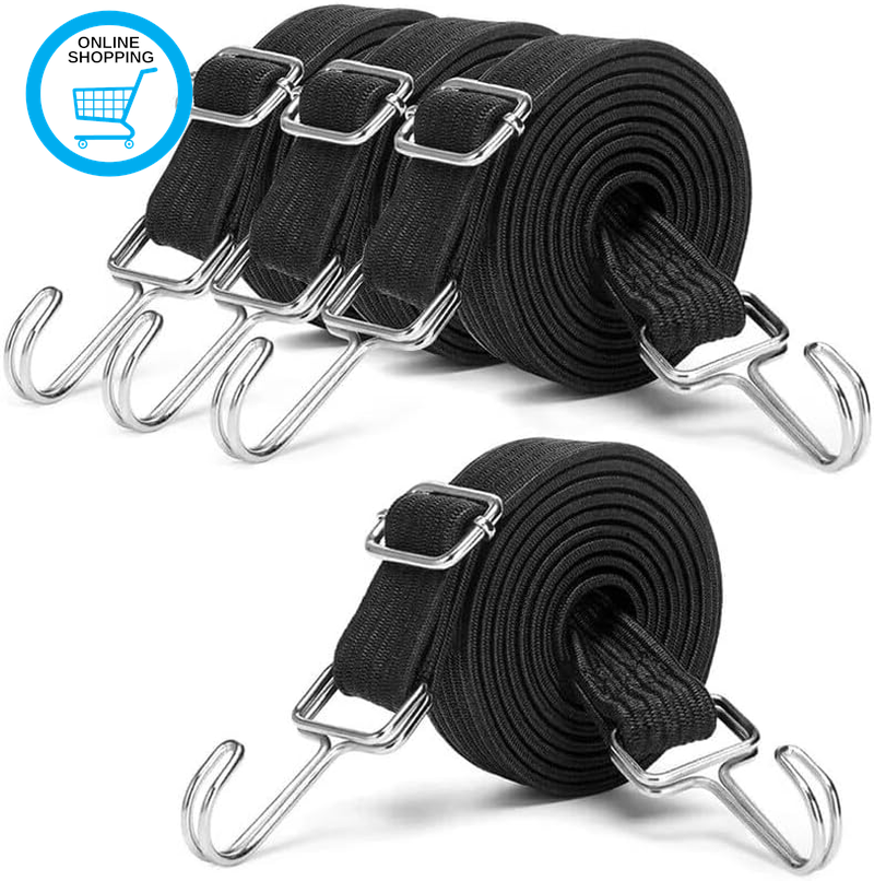 Bungee Cords with Adjustable Hooks 4 Pack Elastic Wide Bungee Strap 1M Flat Bung