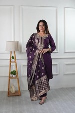 Stylish Pure Roman Silk Purple Salwar Kameez With Dupatta For Traditional Wear