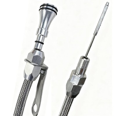 1/4'' NPT Universal Flexible Engine Oil Dipstick (20'') Pan Entry Silver 