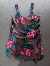 Vintage Adonna Floral Paisley Satin Nightgown Slip Dress Womens M Made in USA