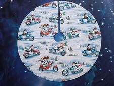 Handmade Mini 19" Christmas tree skirt Snowman motorcycles snow trees Santa