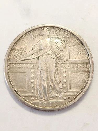 1917 D Type 1 UNC+++ Standing Liberty Quarter Full Head + Shield Scarce *Rare*