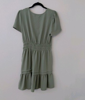 Rachel Zoe Sundress Green Dress Sleeve Ruffle V-Neck Solid Lightweight M