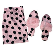 Victoria's Secret Pink Polka Dot Fuzzy Slippers Houseshoes Size Medium