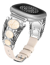 Minyee Leather Band for Fitbit Versa 4/3/Sense 2/Sense - Turquoise Stone Design