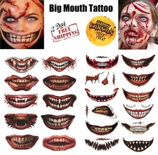 12 Halloween Big Mouth Tattoo Stickers DIY Horror Lip Scratched Face Sticker US