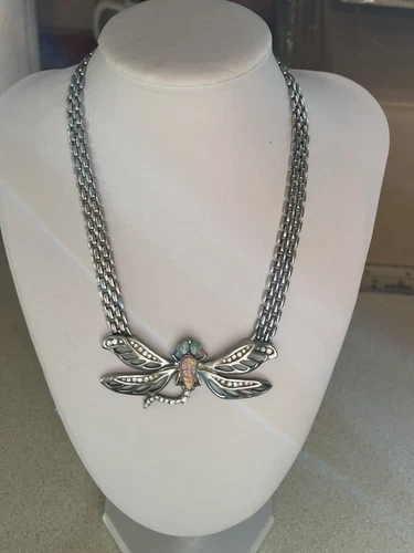 Collana girocollo vintage Givenchy dichiarazione libellula tono argento firmata anni 80