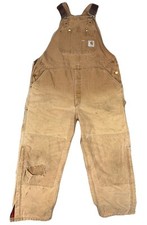 VTG Carhartt Insulated Double Knee Bib Overalls 44x30 R02 BRN Made USA Thrashed