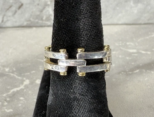 Vintage 925 Sterling Silver Silver & Gold Link Chain Ring Size 5.5