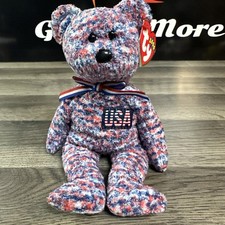 "USA" Ty Beanie Red, White, Blue Bear 8" plush with USA Patch on Chest
