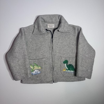 Vintage Handmade Toddler Dinosaur Fleece Jacket Gray Zip Up 4-5t  display picture 1