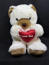 Vintage 1988 Chrisha Playful Plush Teddy Bear I Love You Heart White Brown Korea