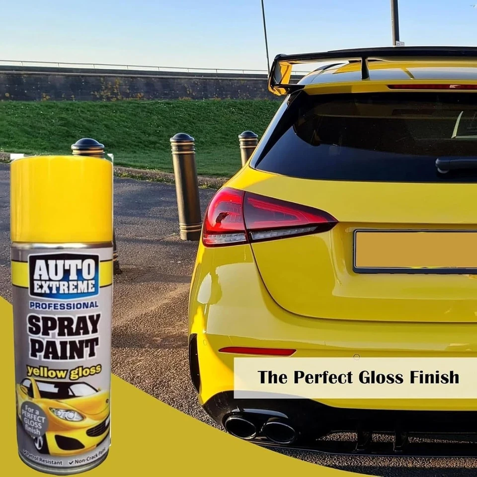 3 x YELLOW GLOSS SPRAY PAINT 400ML AEROSOL CAN AUTO EXTREME METAL WOOD PLASTIC - Image 3 of 4