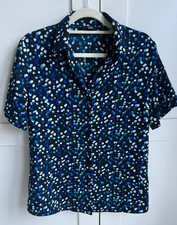 Simon Jersey Blouse Blue Print Short Sleeve Size 8 Perfect Condition