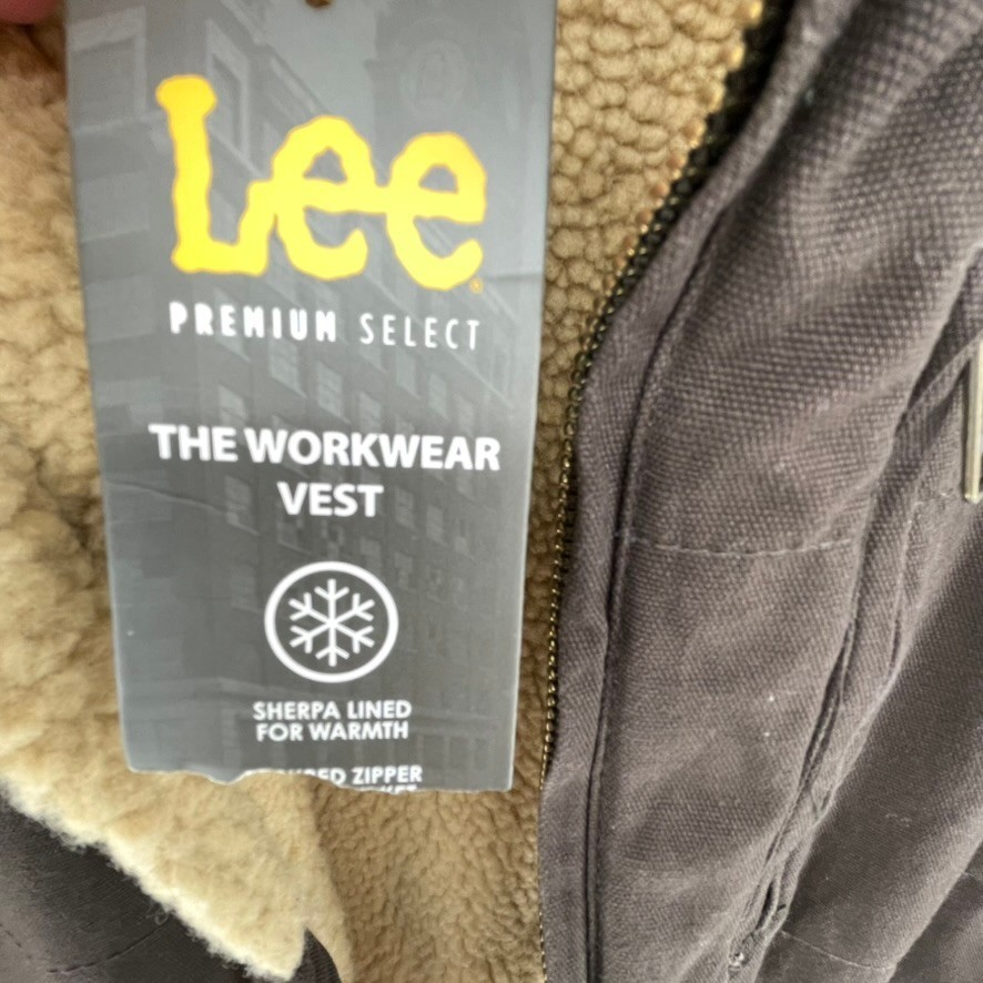 NWT Lee Premium Vest Mens M Brown Sherpa Lined Full Zip Pockets Work Outdoor