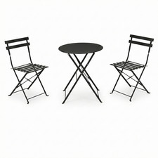 Set Tavolo rotondo e 2 Sedie da Esterno Pieghevoli in Metallo nero per Balcone