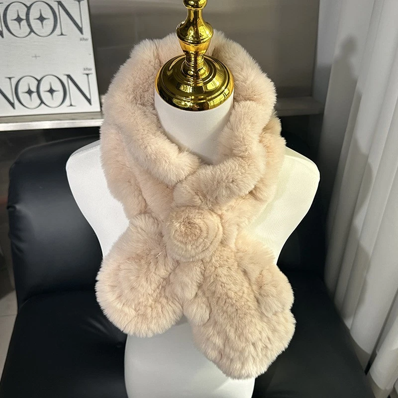 Women's Cold Weather Rex Rabbit Hair Scarves Fluffy Scarf Wraps Ruffle Design