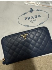 PRADA Quilted Leather Zipper Long Wallet  Nav...