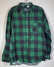 American Edition Vintage Flannel Button Down Men  s Large Plaid Green 90s Cotton