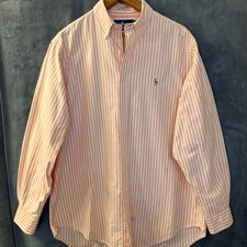 Ralph Lauren Oxford Shirt Mens 16 -34 Long Sleeve Peach Striped Button Down Pony