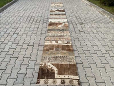 Extra Long Patchwork Runner Rug 2.5 x 18.0 ft Handmade Turkish Brown Carpet