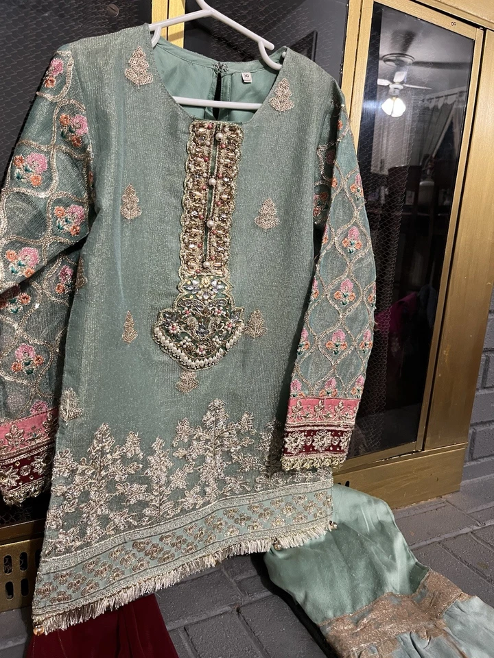 Vestido de diseñador listo para usar niños niñas ropa de fiesta eid Pak niñas talla 30 Foto 2 de 4