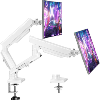 Monitor Halterung 2 Monitore 13-32 Zoll VESA 75/100mm Gasfeder Neigbar Weiß
