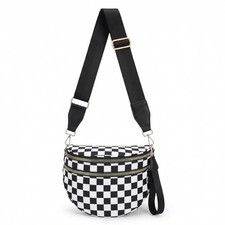 Spacious Crossbody Bag Nylon Bum Bag for Women Fanny Black and White Checkered