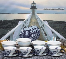 ANTHROPOLOGIE FROM THE DEEP SALAD PLATES, TEACUPS/SAUCERS, BOWLS (S/ OF 4) – NIB