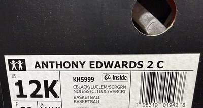 Adidas Anthony Edwards 2 C Basketball Shoes Kids Size 12K NEW IN