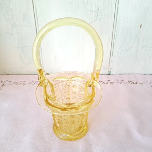 FENTON Butterflies & Berries Yellow Topaz 7.25" Basket Vintage Easter