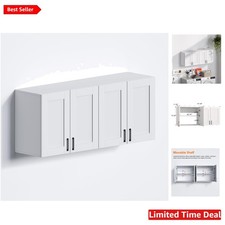 Elegant White 4-Door Laundry Room Cabinet with Adjustable Shelf, 12.4
