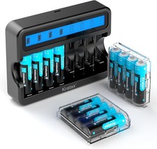 Kratax 1.5V Lithium Ion AA Rechargeable Batteries 3500mWh with 8Solt LCD Charger