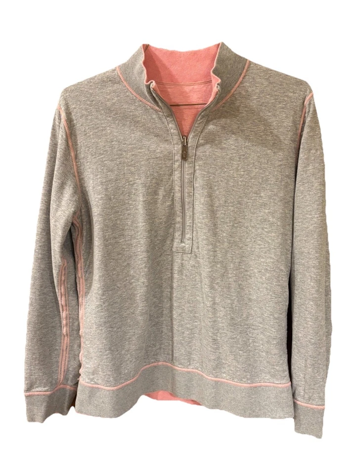 Tommy Bahama 1/2 Zip Women’s Reversible Pullover Sweater Pink & Gray Medium - Image 4 of 4