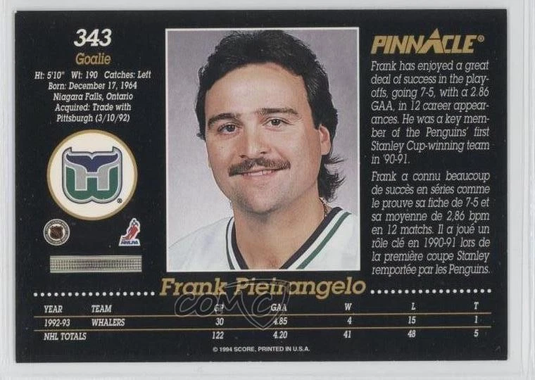 1993-94 Pinnacle French Frank Pietrangelo #343 - Image 2 of 2