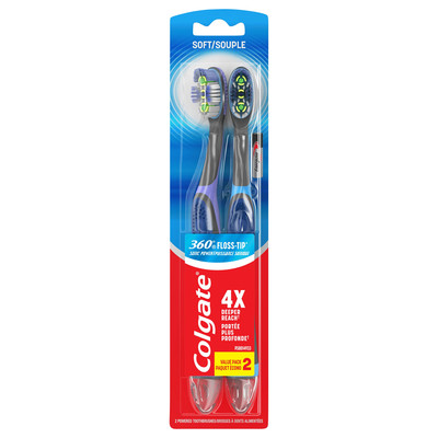 Colgate 360 Vibrate Deep Clean Battery Operated Toothbrush Pack of 2 Grey