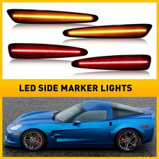 For 05-13 Chevy Corvette C6 Smoke Front Rear Amber Red LED Side Marker Light EAC