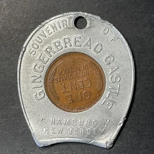 Gingerbread Castle Hamburg NJ Luck Token Encased Coin 1950-D Lincoln Wheat Cent
