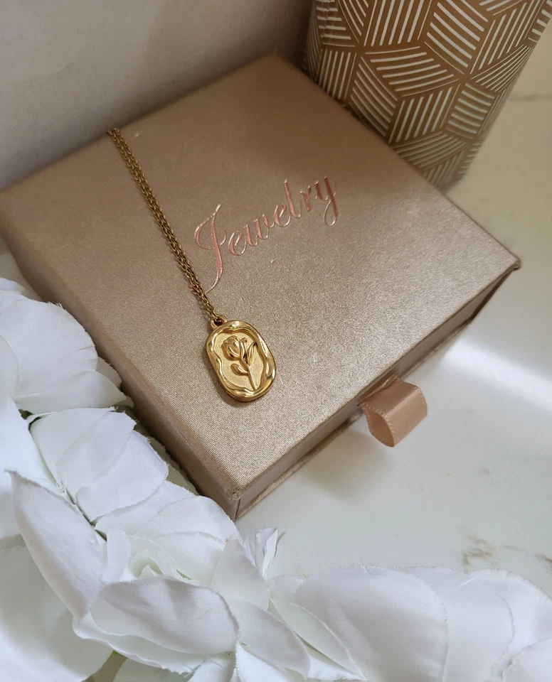 Collier Vintage Médaillon Rose Antique Fait Main En Acier Inoxydable - Photo 3/3