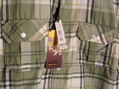 NWT MENS ATTITUDE XL BUTTON FRONT MULTI-COLOR PLAID LONG SLEEVE SHIRT $50 #1659 - Foto 4 di 6