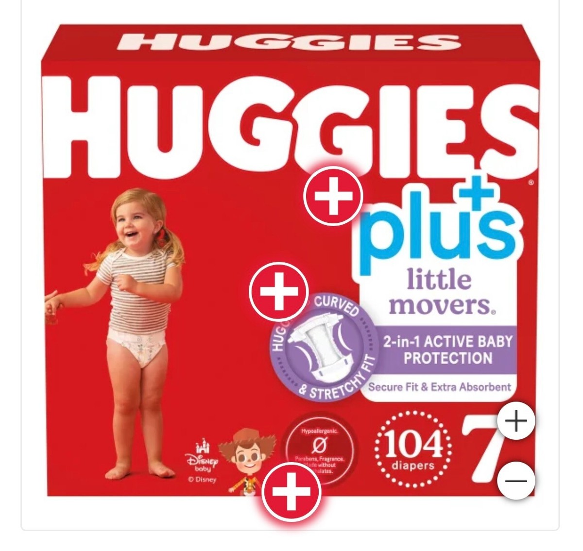 Size Huggies Little Movers Baby Diapers, 41 lbs and up, 104