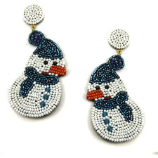 Christmas Snowman with Blue Hat Seed Bead Earrings