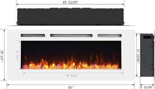 50 Inches Recessed Electric Fireplace, Log Set & Crystal, 1500W Heater - Picture 21 of 22