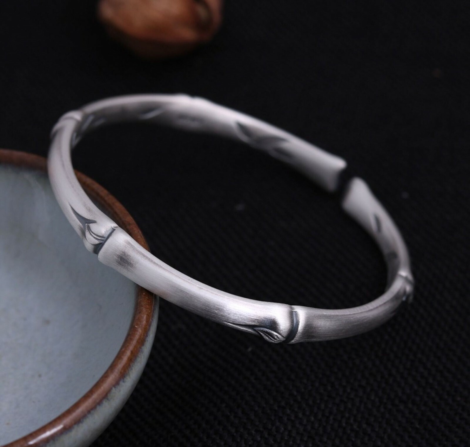 A25 Bamboo Ethno Bangle Bracelet 60mm 999 Fine Silver-image
