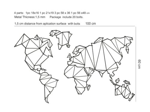 Mapa abstracto del mundo decoración de pared, arte de pared de metal grande, panel de pared de metal decorativo - Imagen 7 de 7