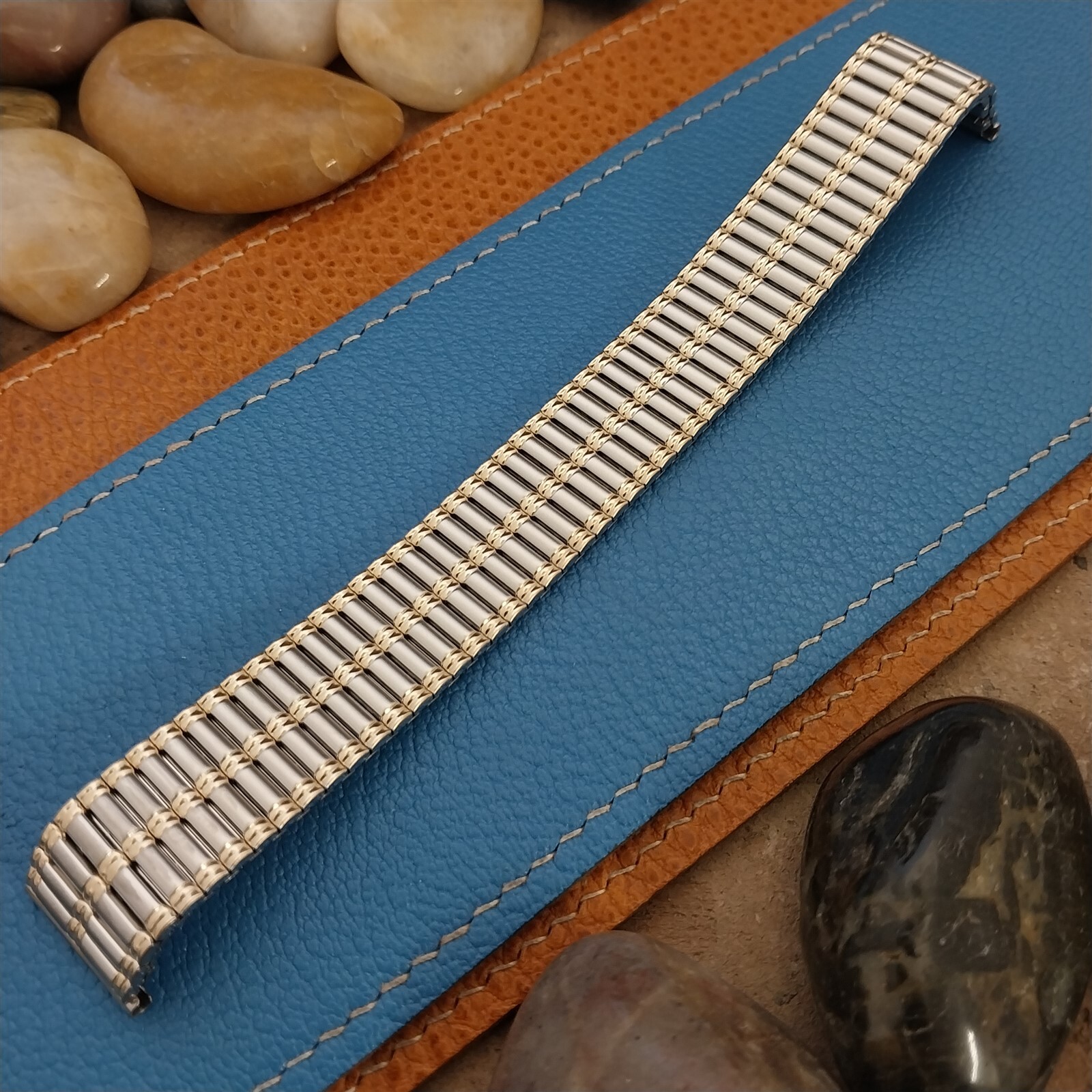 Vintage 18mm Speidel USA Euroflex Gold & Stainless Steel Long Unused Watch Band
