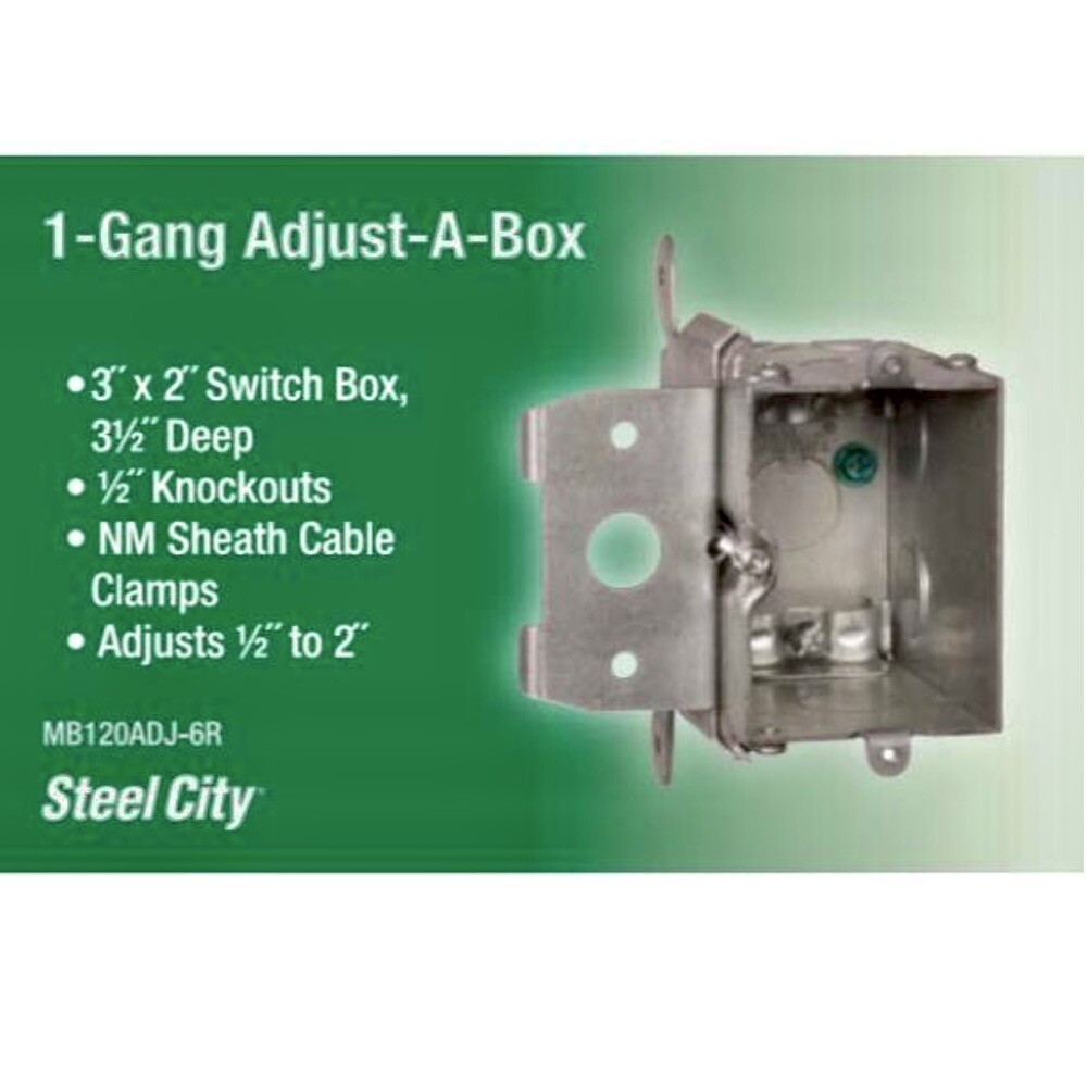 Steel City MB120ADJ 20 cu. in. Single Gang Adjustable Switch/Outlet Box ...