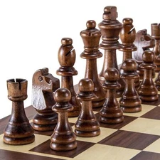 Handcrafted Wooden Chess Set - Hand Carved Board Pieces Full Vintage Game